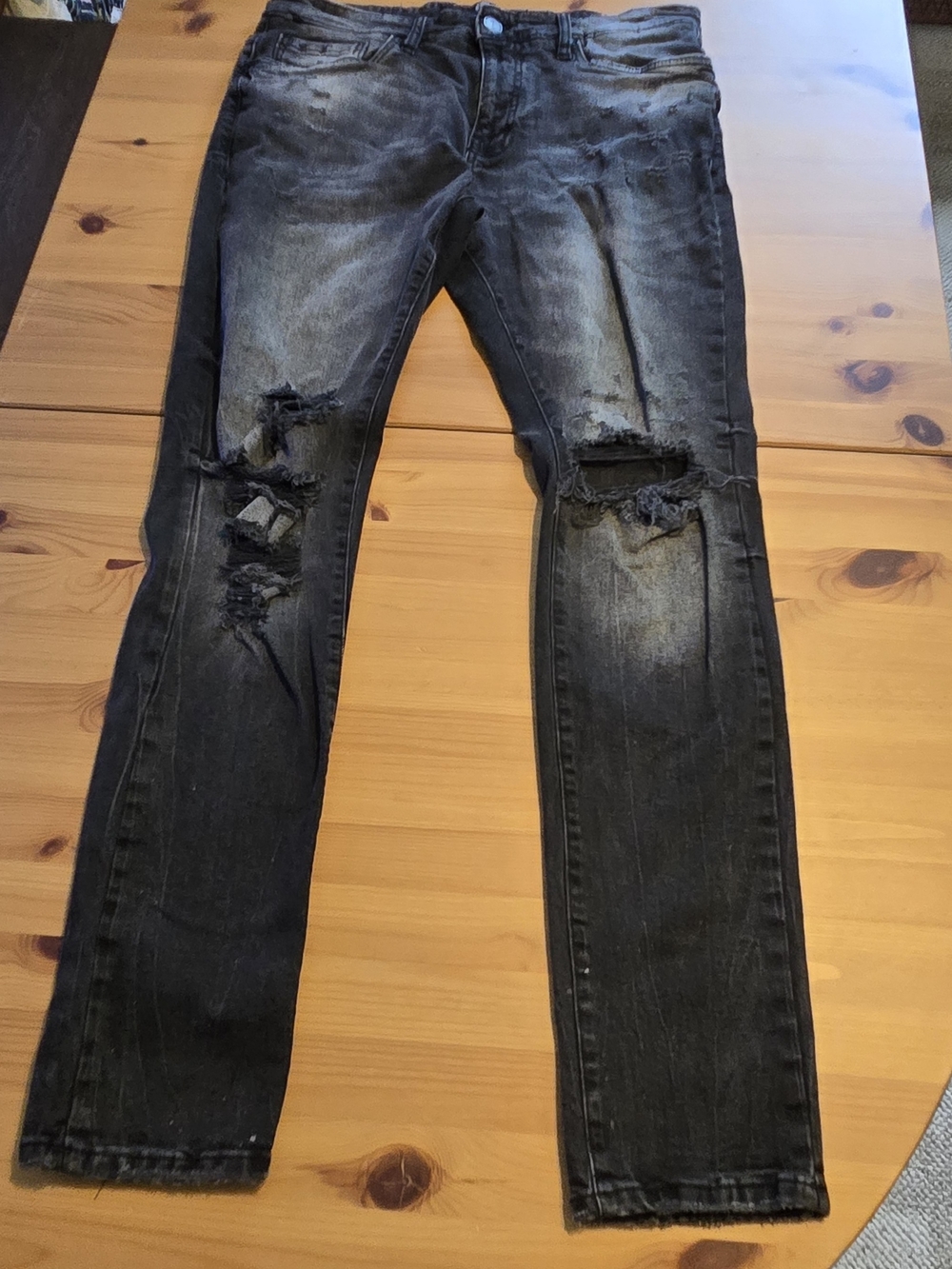 Jordan Craig Sean Distressed Slim Taper Moto Jeans Black Grey 34